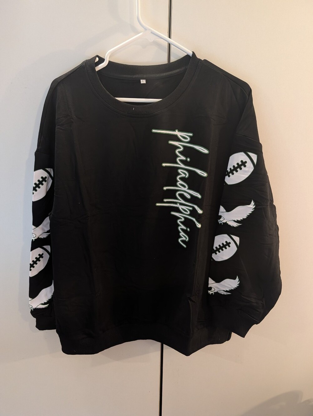 Hebbe Black 'Philadelphia' Football Graphic Pullover Sweatshirt NWT
